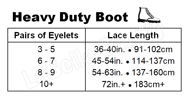 Heavy Duty Laces Size Chart - LaBelle Supply